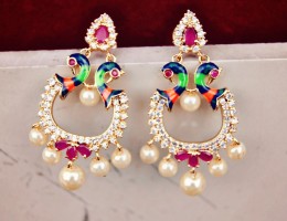 Meenakari Peacock Dangler Earrings with Rubies